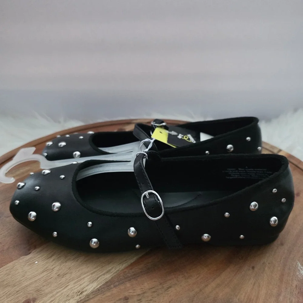 Art Class Madison Flats Kids Size 4 Black NEW Studded Mary Jane Shoes